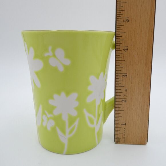 Starbucks Tall Coffee Mug 2007 Lime Green White Floral Ceramic 12oz - Picture 8 of 8